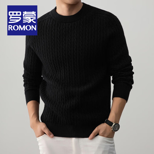 ROMON Henley collar heavyweight woolen sweater for men autumn and winter casual old money hemp pattern sweater warm base layer lace gray XL 115