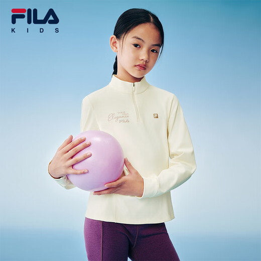 FILA anti-static children's clothing long-sleeved T-shirt 2025 winter new tops for girls, middle and large children, water milky white-IV 170