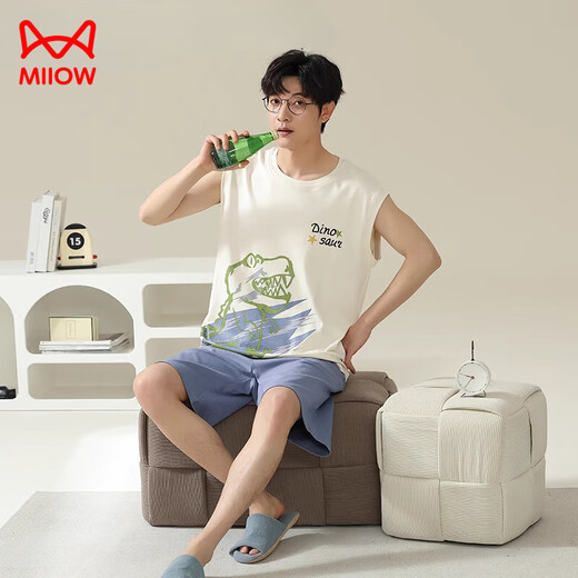 Catman (Miiow) Pyjamas Herren Sommer 2025 Neues reines Baumwoll-Kurzärmelhosen Thin Herren Summer's Casual Home Clothing Set 719 L