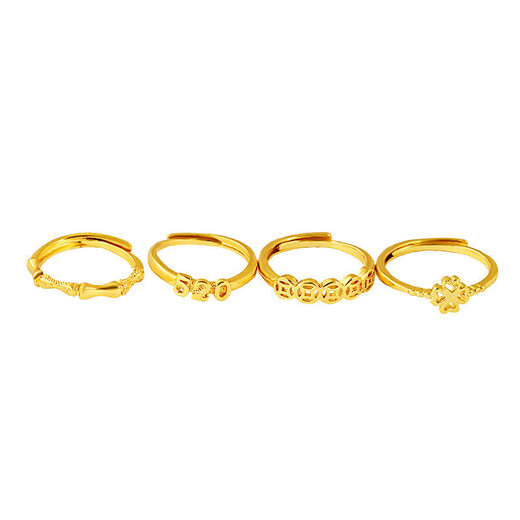 Japanese and Korean fashion women's style four-line open women's ring factory direct sales imitation gold fashion women's gold-plated small ring copper coin opening adjustable