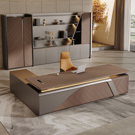 Aosenming boss desk office desk light luxury high-end president desk and chair combination office leadership manager executive desk workbench North American oak grain 2.4 meters double cabinet boss desk