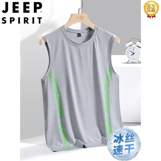 JEEP SPIRIT ice silk vest men's summer quick dry cut sleeve mesh sleeveless T-shirt large size men's loose hurdle sports top HMT-TX6627 black L