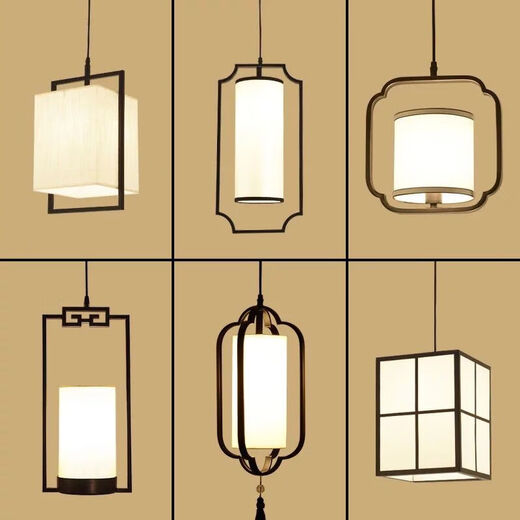 
Pupan modern new Chinese restaurant lamp aisle Zen balcony bar small chandeliers iron art simple three head khaki 15865