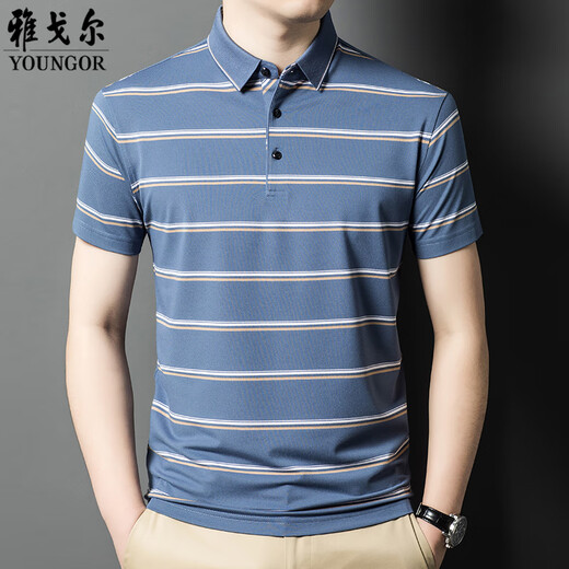
CEO Yageol Mulberry Silk Short Sleeve T-shirt for Men 2025 Summer New Striped Lapel Middle-aged Daddy Outfit Polo Shirt for Men 826 Green M 165 [Suggested 100-125Jin [Jin equals 0.5 kg]]
