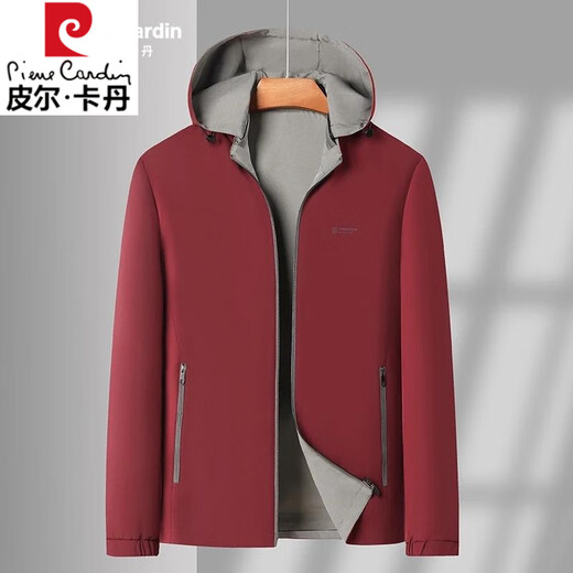 Pierre Cardin Reversible Jacket 2025 Spring and Autumn Men's Hooded Detachable Middle-aged Fashion Loose Men's Jacket Top Dad's Wear Navy XL 180 Recommended 140-155 Jin Jin equals 0.5 kg Wear