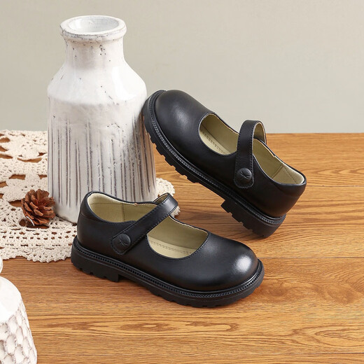 Zapatos para niños con libélula roja, zapatos de princesa para estudiantes de suela suave para niñas de otoño, zapatos de cuero pequeños de estilo universitario para niños Q52BD053 negro 33