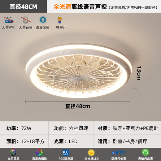 雷士2025新款餐厅卧室一体风扇灯卧室灯护眼奶油风现代简约电扇灯静 [F摇头+音响款]全光谱显指≥9731