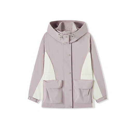 森马（Semir）防护外套|外套女中长款拼色三防防风秋潮酷宽松连帽上衣户外 紫白色调00471 M