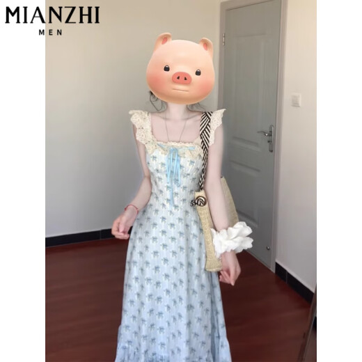 
Cotton French blue sweet floral suspender dress for women in summer 2025 new waist-hugging and high-end long skirt 2382 blue [high quality 35.5] L 100-115Jin [Jin equals 0.5 kg]