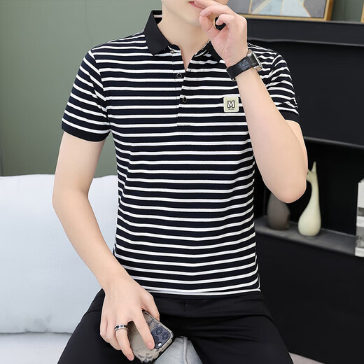 Pure Cotton Revers Polo-Hemd unter Jiumuwang Jiumuwang, Herrenmodemarke, führt den Sommer mit kurzärärmernem T-Shirt. Schwarz Q753 M. Empfohlen 100-120 Jin [Jin ist 0,5 kg]