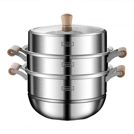 Fat Dong Lai 316 Food Grade Household Thickened Three or Four Layers Steamed Fish Steamed Buns Multi-layer Large Capacity Stainless Steel Steaming Three Layers Food Grade 316 32cm