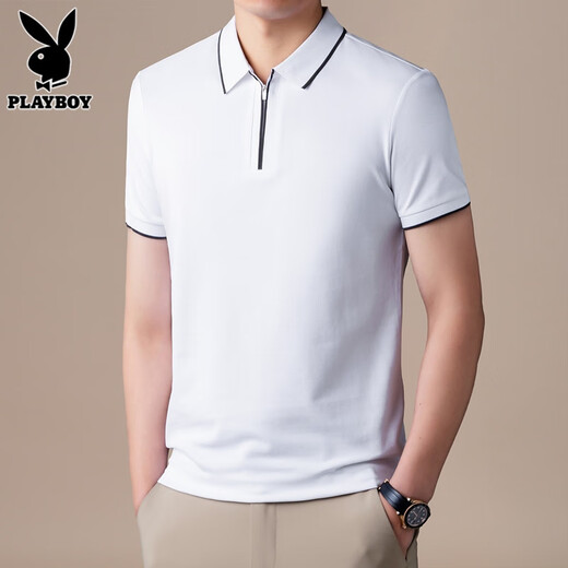 Playboy (Playboy) High-End-Halbzipper-Polo-Hemd für Männer kurzärmeliges T-Shirt für Herren neue Sommer-Lose-Eis-Seiden-Halbärmel-Top für Männer t Komfort fymb9276 schwarz 2xl [141-160jin [Jin gleich 0,5 kg]]
