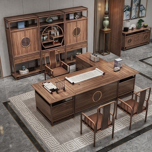 New Chinese style solid wood executive desk office desk and chair combination, simple and modern president's office furniture, ebony wood boss table, 2-meter boss table (ebony wood)