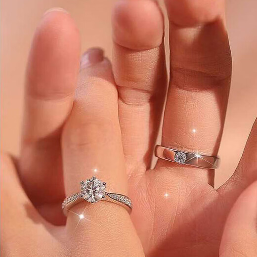 BOEAY One Carat Moissanite Diamond Ring Women's Diamond Ring Sterling Silver Knot Proposal Ring Zhong Jiujiu 520 Valentine's Day Gift Diamond Ring Gift Box Star Women's Ring 1 Carat + Men's Ring/Free Engraving