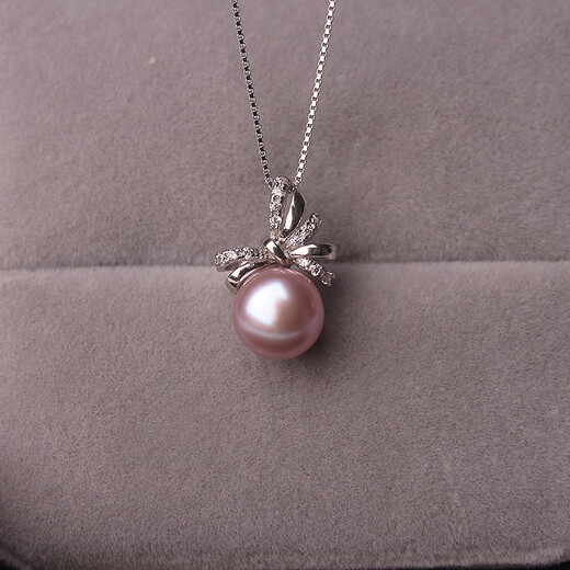 Fat Donglai same style natural pearl pendant freshwater flat round 9-10mm s925 silver necklace purple pendant + 40cm chain 9-10mm