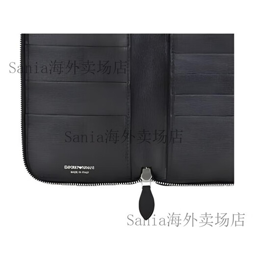阿玛尼（ARMANI）EMPORIO鹰标Logo满印拉链复古休闲商务皮革卡包钱包男款黑灰色 黑灰色