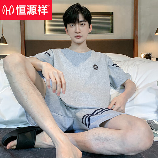 恒源祥睡衣男夏季纯棉薄款短袖短裤可外穿休闲男士加大码凉感家居服套装 9922# L 【建议100-120斤】