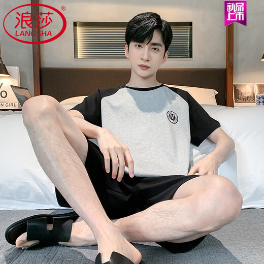 浪莎（LangSha）男士睡衣男夏季短袖纯棉男款夏天薄2025新款男生大码家居服 HDE-9928 L 男