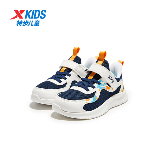 Xtep Children's Shoes Children's Mesh Sports Shoes Velcro Buckle Children's Lightweight Running Shoes Night Blue/Classic White 30