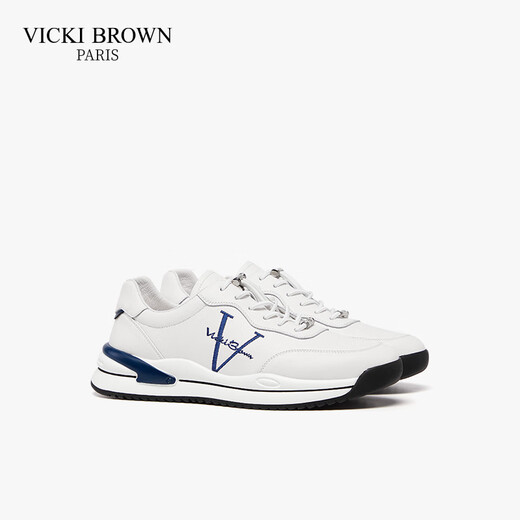 VICKI BROWN VB men's shoes French brand fashionable embroidered white shoes comfortable and versatile casual shoes men's business casual leather shoes white blue 38