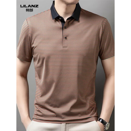 
Lilang men's lapel short-sleeved T-shirt summer striped young and middle-aged business casual POLO shirt ice-sensing breathable top Navy blue 13691 S 165