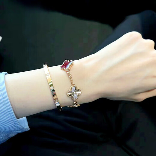 FEACHE Light Luxury Jewelry Fashion Accessories Rose Gold Four-leaf Clover Bracelet Memorial Day Chinese Valentine's Day Gift to Girlfriend and Wife Rose Gold-Five Flowers Laser