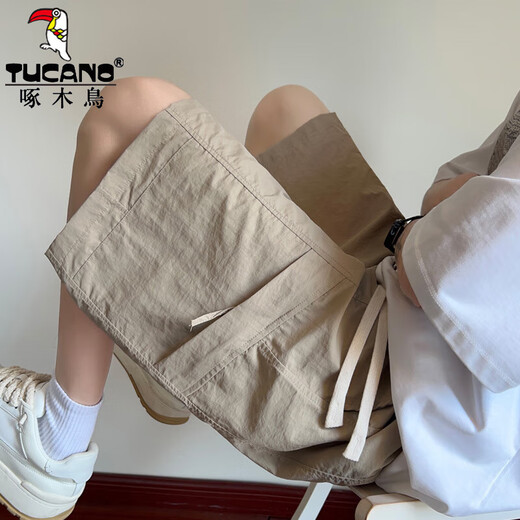 Specht-Werkzeug-Shorts für Jungen im Sommer Dünnstil 2025 neuer Stil für Teenager und Schüler der Junior High School Ice Seide coole Freizeitfünf-Punkte-Hosen DK701 Grau-grüne Qualitätssicherung XL 130-150jin [Jin gleich 0,5 kg]