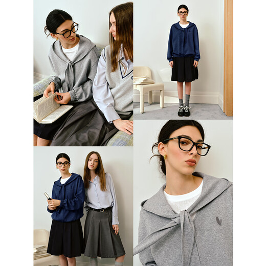 Olrain Ouruier hooded sweatshirt cardigan jacket women's autumn 2025 new small temperament top flower gray S