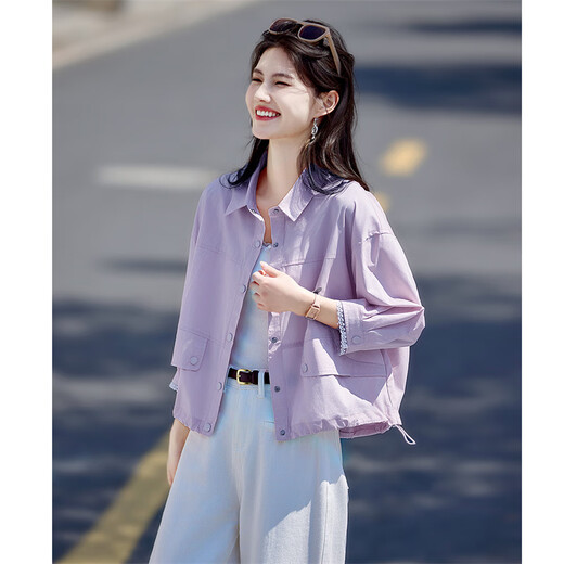 尚静休闲外套女夏季新款女装通勤百搭翻领时尚轻薄舒适遮阳短外套女