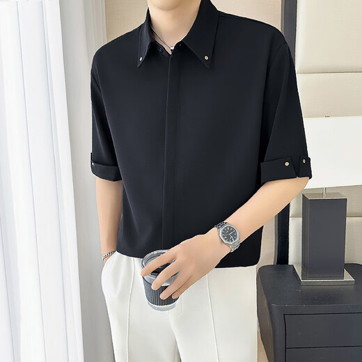 ITELIMA International High Luxury Brand Summer New Cool Ice Silk Men's Shirt Color Bundle Five-point Short Sleeve Casual 1048 White [Gift Box] XL _Suggested 140-155Jin [Jin equals 0.5 kg]