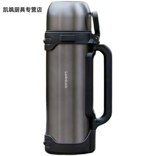 三栖虎微瑕疵乐扣手提背带便携户外旅行广口保温水壶超大保温杯LHC1478 LHC1479黑蓝柄-2.2L微瑕 带绳子