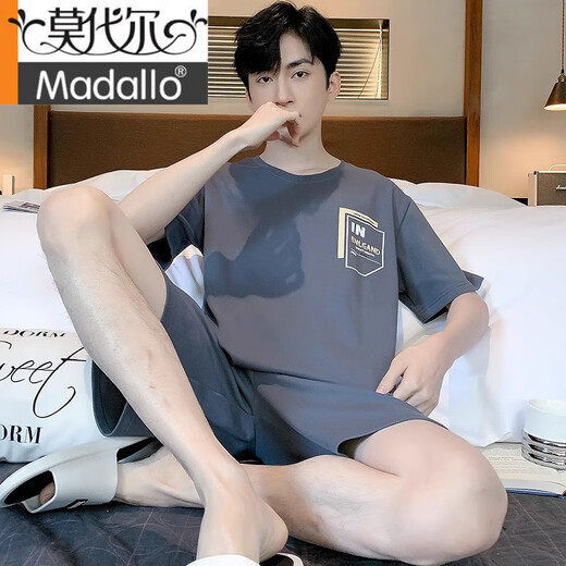 莫代尔睡衣男款夏季纯棉2025新款青少年夏天短袖短裤男士家居服外穿套装 HD9928 L 【适合100-120斤】