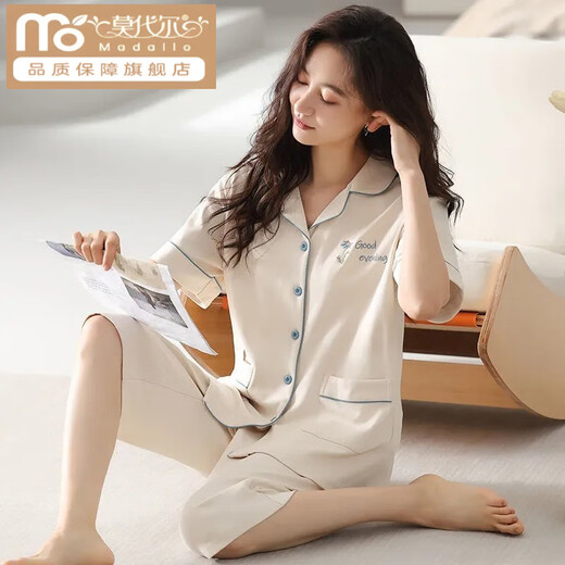莫代尔棉质睡衣女夏季短袖七分裤两件套装宽松大码可外穿家居服 NXF9896 L 【建议100-120斤】
