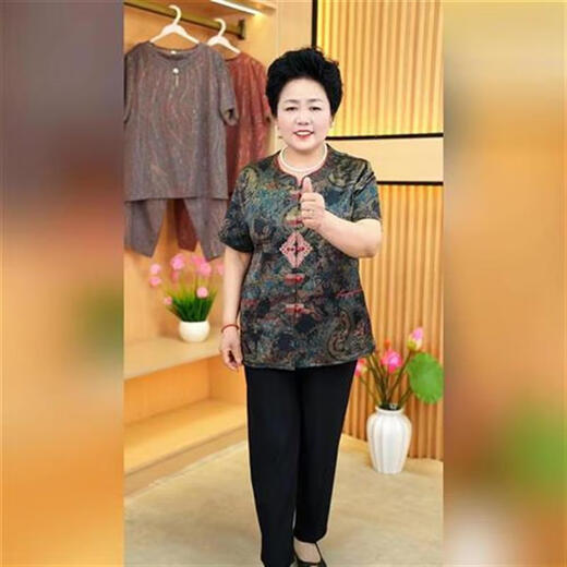 Fr.yh.zh Schönheit im alten Jahr mittleren Alters Kleidung für Frauen Kleidung Oma Sommerhemd Mutter Chinesische Stil Kurzarm Set älter
