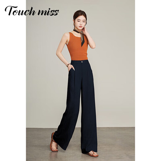 塔驰密司 TOUCH MISS轻奢休闲百搭西裤女夏季薄款透气阔腿裤高个子加长拖地直筒裤子 麻本色 20 92-105斤内