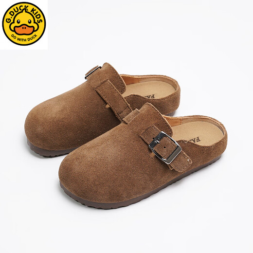 G.duck genuine leather Korean style children's Birkenstock half slippers for outer wear spring and autumn girls' toe-cap soft-soled slippers baby boys' leather slippers camel color is too small, it is recommended to go up one size 26 (inner length 16.5CM)
