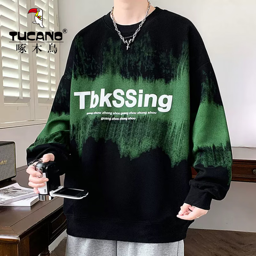 Holzspecker (Tucano) Gefälliger Hals-Sweatshirt für Männer Frühling und Herbst 2025 neues langärmeliges T-Shirt für Männer lose Plüsch-Innen-Basis-Hemd Top T Lf9889 Black Plush M (ca. 95-110jin [Jin gleich 0,5 kg] kann getragen werden) kann getragen werden) kann getragen werden)