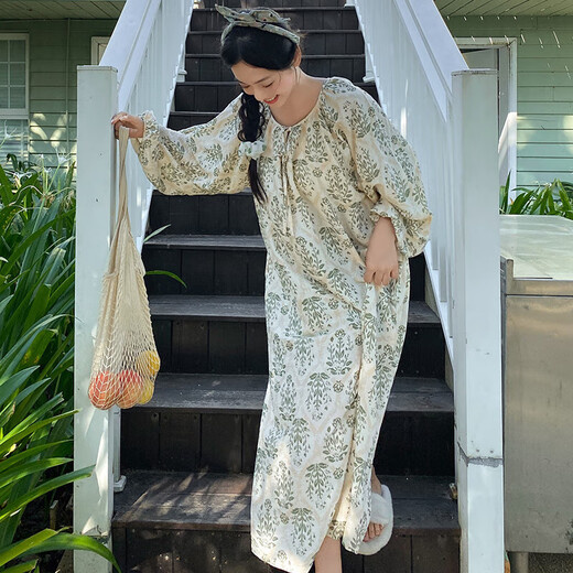 2025 autumn long-sleeved nightgown for women sweet loose princess style pajamas for women long pull-ups can be worn outside home clothes A13064: Mixing Fanhua bra nightgown XL (165-170cm, 120-140Jin[Jin equals 0.5 kg])