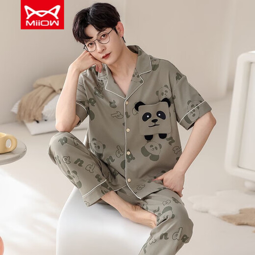 Catman miiow pyjamas de style chinois Men d'été coton pur pantalon à manches courtes adapter les hommes nouveaux cardigan chinois vêtements de maison d'été style mince -695 l