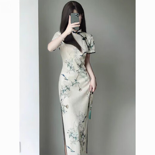 AEMAPE new Chinese gentle retro Republic style cheongsam 2025 summer new young girl improved dress long 718 lily of the valley M suggests 80-95 Jin [Jin equals 0.5 kg]