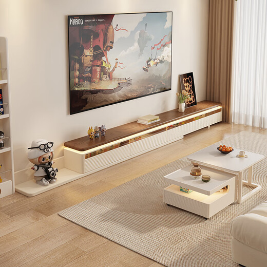 Isabel hollow TV cabinet on the back with hidden sockets and floor cabinet for home living room solid wood ultra-narrow TV cabinet with reserved skirting 2.0 meters | reserved countertop wire trough with removable back panel