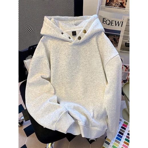 Katuchi cleanfit heavy button hooded sweatshirt for men in spring and autumn trendy American high street jacket loose stiff hoodie white gray XL is too small, it is recommended to take a larger size