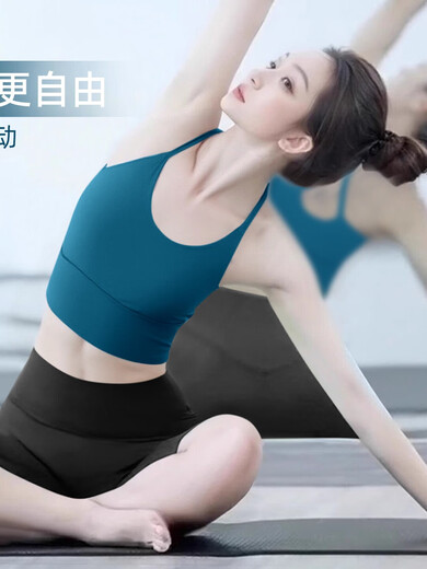 Dovanlian Super Hot Yoga Wear Women's New High-end and Beautiful Pilates Training Top Fitness Sports Vest Summer Thin Royal Blue Top + Black Pants Set One Size M100-110