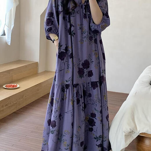 IOSN太好看气质长裙睡裙女夏季薄款棉绸长款可外穿连衣裙子睡衣显瘦 8668裙墨绿 均码 F裙长12590-180斤