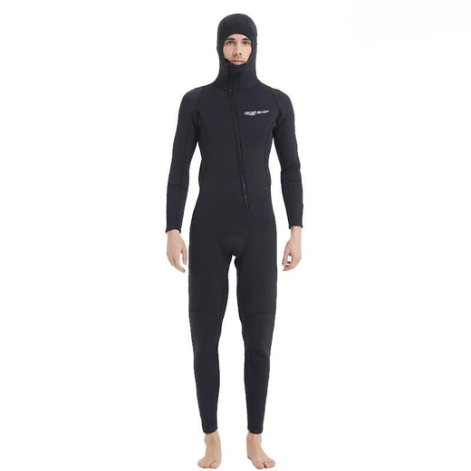 Pauline Pesery winter swimsuit cold-proof gelcoat 3MM hooded wetsuit one-piece thickened swimming long-sleeved surfing wetsuit black hooded wetsuit + diving socks 2XL