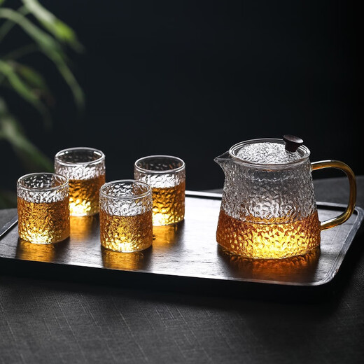 Japanisches Hammermuster Glas kleiner Teetassen 100 ml Haushalt kleiner Wasserbecher Hitzeresistenter Tee-Set Weinbecher Set 679 Six Packs 100ml