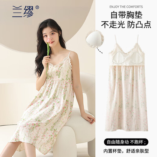 
LAMIU nightgown for women in summer with breast pad integrated 2025 new suspender pajamas can be worn with ice silk long home clothes F6627 M 160 [Recommended 80-100Jin [Jin equals 0.5 kg]]
