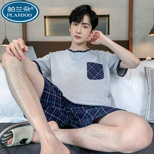 Palanto Plus Fat Plus taille pyjamas masculin Summer Summer Short Shorts à manches courtes pour les vêtements de maison d'âge moyen et les jeunes peut être respirant à l'extérieur de 9928 # l [recommandé 100-120jin [Jin est égal à 0,5 kg]] toute taille
