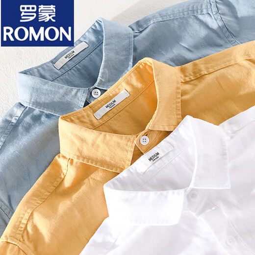 Romon Men's Linen Lapel Camisa de manga corta Camisa suelta Top de cuello con cuello T-Cotton Camiseta de lino Ropa de verano Yunyi-9711 Blue XL