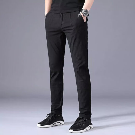 [Le code de marque déferle le code pour prendre la bonne affaire] Pantalon décontracté en soie de glace d'été pour hommes pantalons à la mode à la jambe droite 688 Blue 34 Taille